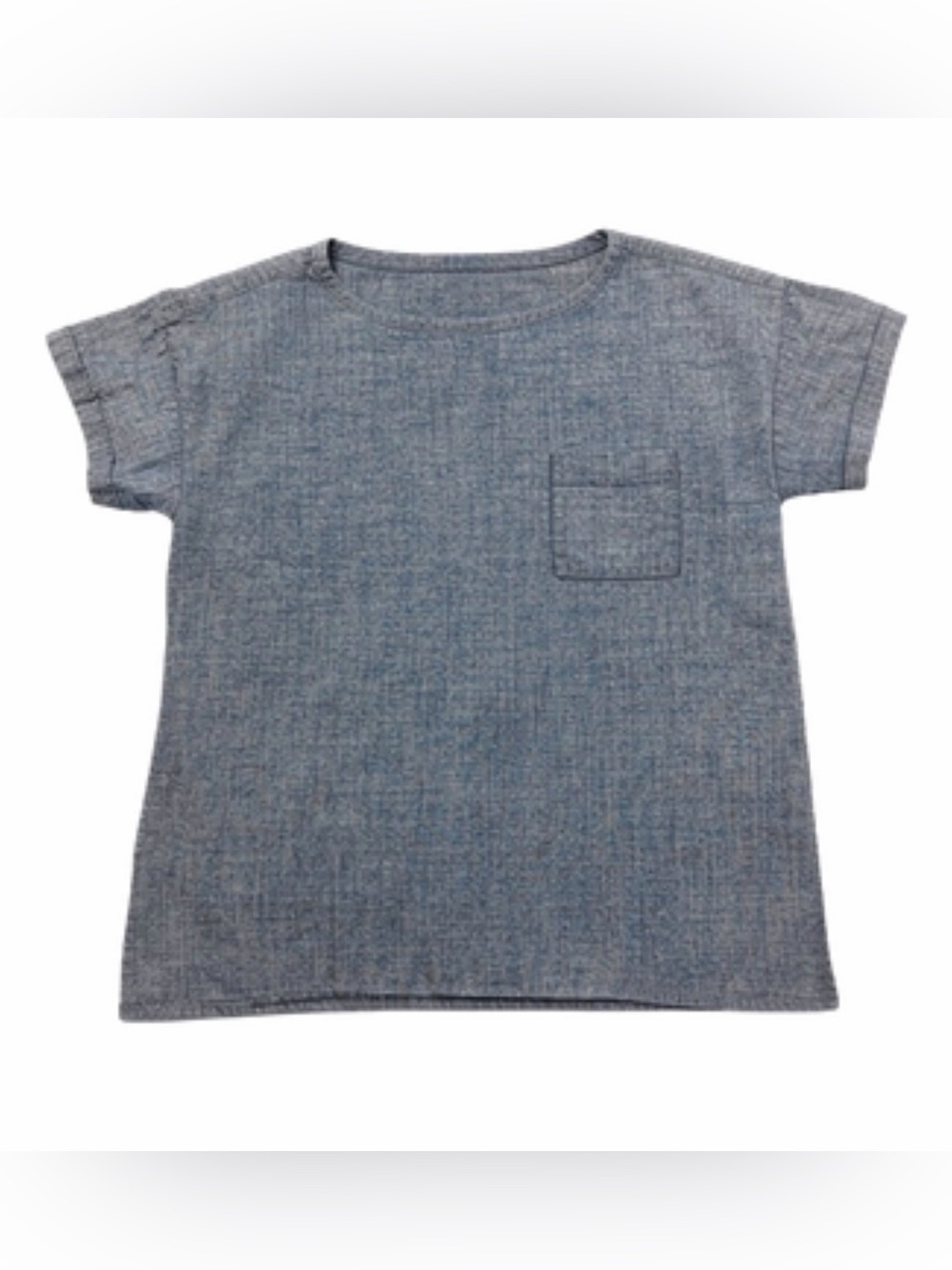 Eileen Fisher Heathered Blue Short Sleeve Linen Blend Tee